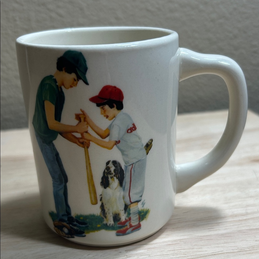 “A boy meets his dog” Vintage Porcelain mug Norman Rockwell